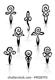 Abstract illustration of eight floral MUSTER. Set. Celtic curl pattern. Keltisch. Vintage. Vector.