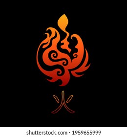 abstract illustration of element of fire and hieroglyph 'fire'