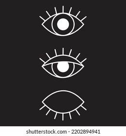 Abstract illustration of eyes. Vector art. Black and white. Black background. One line drawing.