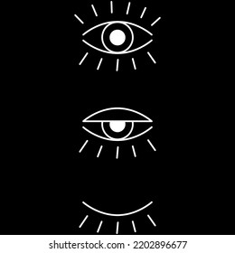 Ilustración abstracta de los ojos. Pintura de ojo vector, blanco y negro. Fondo negro. Dibujo de una línea.	