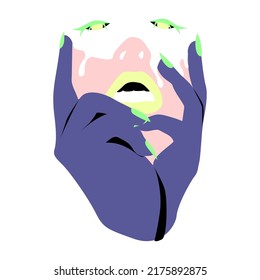 abstract illustration of a face with arms wrapped around, melting face, for covers, posters, cosmetics advertisements, backgrounds, avatars, instagram stories