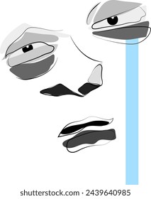 Ilustración abstracta de un rostro que muestra el concepto de tristeza y llanto 