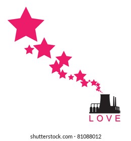 Abstract illustration of factory with stars. Vector