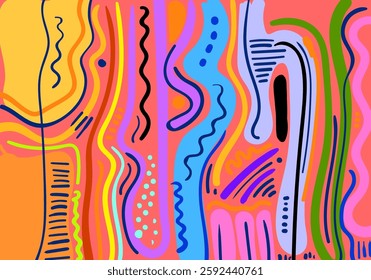 abstract illustration featuring bold colors, geometric shapes, expressive.