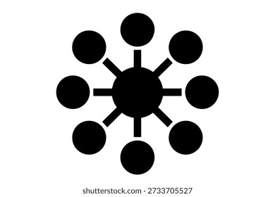 ilustração abstrata com um centro central com raios radiantes e círculos de conexão, simbolizando interconectividade 