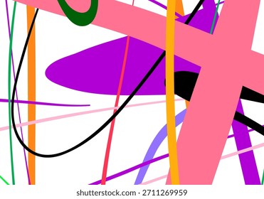 Ilustración abstracta con pinceladas dinámicas de colores sobre un fondo blanco