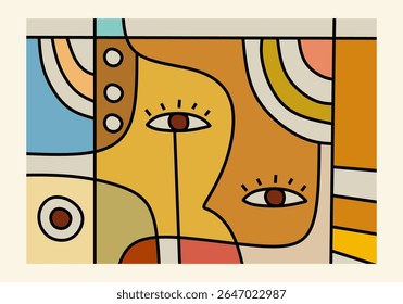 abstract illustration featuring multiple intertwined faces or facial elements