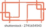 An abstract illustration featuring a network of orange pipes forming various rectangular and square shapes, creating an intricate and interconnected pattern against a clean white background.