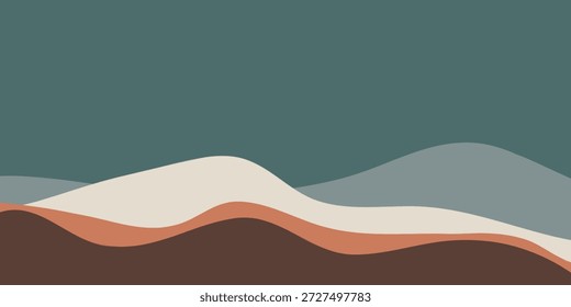 Una ilustración abstracta con líneas onduladas y fluidas y Formas orgánicas en una paleta armoniosa de colores terrosos y apagados, creando una estética serena y moderna.