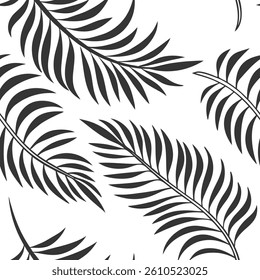 abstract illustration featuring tropical fern leaves arranged in a flowing, organic pattern, making it perfect for use in textile prints, wallpapers, tattoos, backgrounds, and decorative elements.