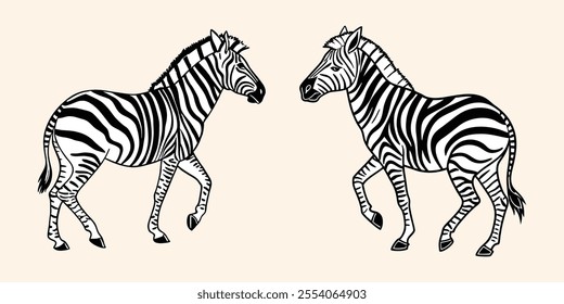 Abstract illustration featuring two monochrome zebra silhouettes vector
