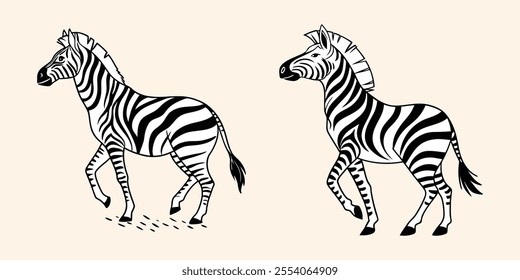 Abstract illustration featuring two monochrome zebra silhouettes vector