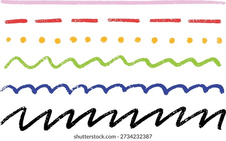 Ilustración Abstractas con líneas onduladas y puntos en una disposición colorida sobre un fondo limpio visto desde una perspectiva directa