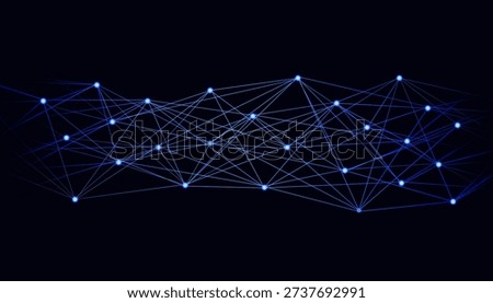 Abstract illustration featuring a web of glowing blue dots and interconnecting lines against a dark background. Symbolizes big data flow, global connectivity, and modern information technology.
