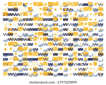 An abstract illustration featuring yellow and blue shapes on a white background