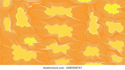 Abstrakte Illustration mit gelben Formen auf orangefarbenem Hintergrund, mit weißen Konturlinien.