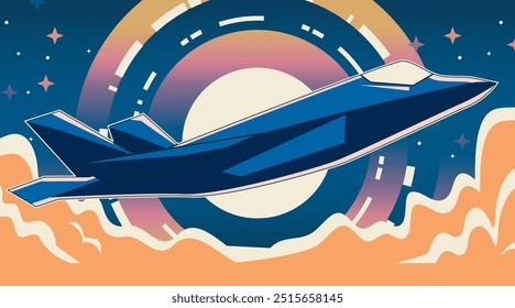 Ilustración Abstractas de un avión de combate volando en el cielo nocturno