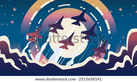 Abstract illustration of fighter jets flying into the night sky