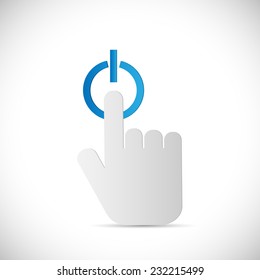 Abstract Illustration Of A Finger Pushing A Power Button Isolated On A White Background.