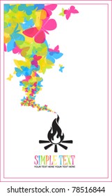 Abstract illustration of  fire and butterflies instead of a smoke. Place for your text.