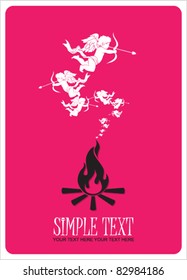 Abstract illustration of fire and cupids instead of a smoke. Place for your text.