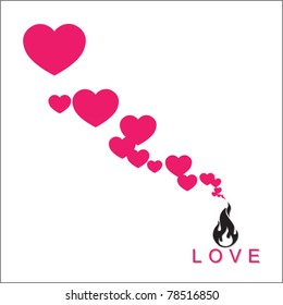 Abstract illustration of  fire and hearts instead of a smoke. Place for your text.