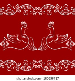 Abstract Illustration Floral and Birds Border Pattern
