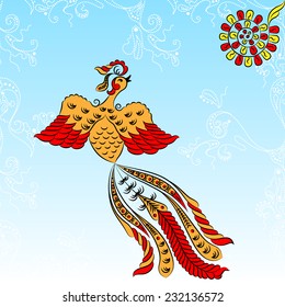 Abstract Illustration Floral Pattern and Bird and Sun