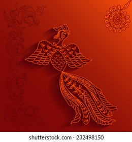 Abstract Illustration Floral Pattern and Bird