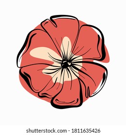Abstract illustration of flower, minimalism. Elements for the design of textiles, cards, t-shirts. Floral flat hand drawn.