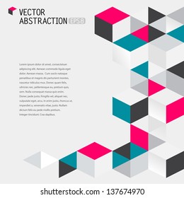 abstract illustration with flying cubes, vector background