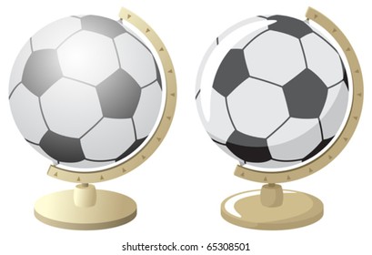 Abstract illustration for a football/soccer world championship. The same globe is drawn in 2 versions - with and without gradients.