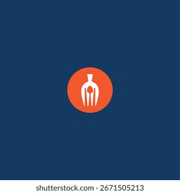Ilustración Abstractas de un tenedor y una cuchara en blanco en un círculo naranja