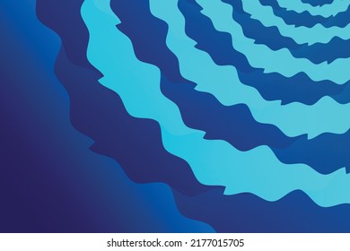 abstract illustration in the form of curved light blue azure and dark blue lines arranged on top of each other in the form of a flower on a gradient dark blue background