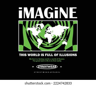 Abstract illustration futuristic world map Poster t shirt design, vector graphic, typographic poster or tshirts street wear and Urban style