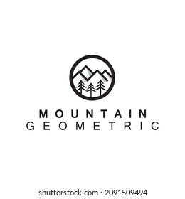 abstract illustration of geographic mountain and pine with circle binding the two