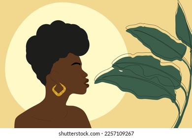 Abstract illustration of a girl with exotic plants.