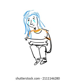 abstract illustration, a girl is sad
