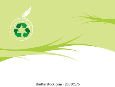 Abstract illustration with globe, leaf and recycled icon
