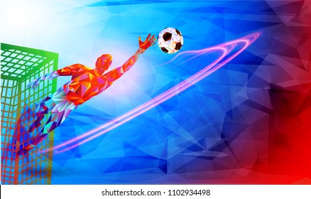 Abstract illustration of goalkeeper catches the ball, triangular shape. Olympic games, Tokyo 2020.  Vector illustration 