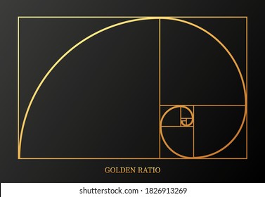 Abstract illustration with golden ratio on black background. Art&gold. Spiral pattern. Line drawing. Vector illustration.