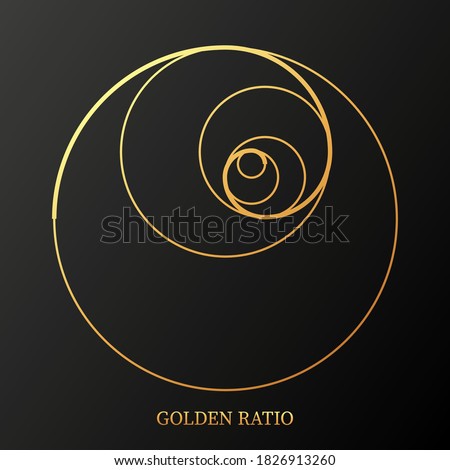 Abstract illustration with golden ratio on black background. Art&gold. Spiral pattern. Line drawing. Vector illustration.