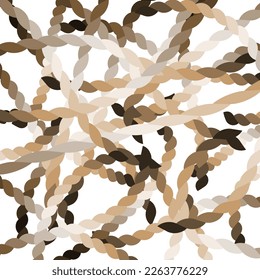 An abstract illustration of a gradient brown rope laid chaotically on an isolated white background.