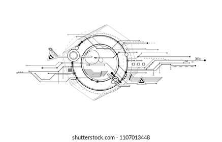 Abstract illustration with graphic circuit isolated on a white background. Technological design. Science style. 