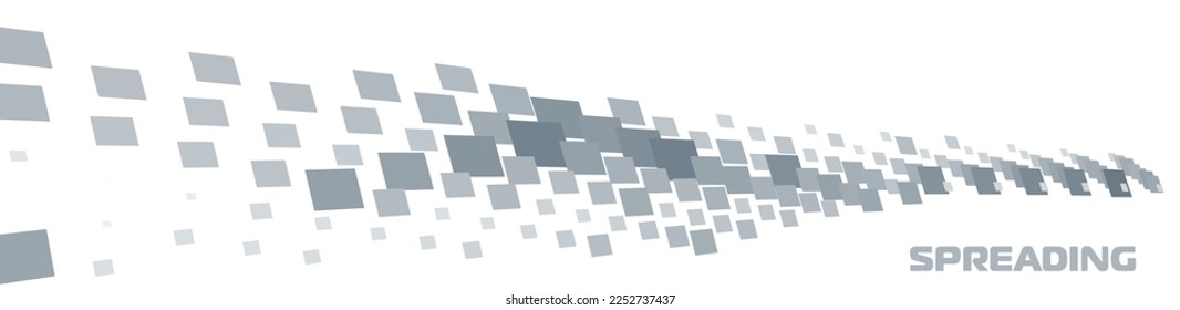 Abstract illustration with gray spreading squares on white background. Wide vector graphics