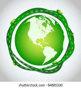 Abstract Illustration - Green Roads Around Globe - EPS10 Vector Design