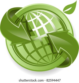 Abstract illustration green round arrows around globe
