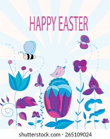 abstract illustration greeting at Easter with flowers