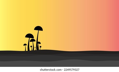abstract illustration of a group of fungi in their habitat forming a silhouette