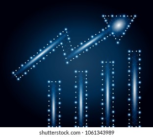 Abstract illustration of growth chart, consisting of points, lines, triangles and polygons. Vector wireframe concept. Polygonal low poly design. Business vector wireframe polygon concept.